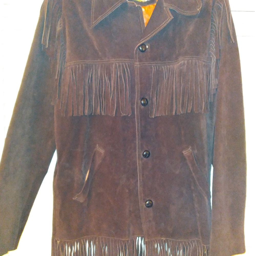 Steer brand fringe suede coat